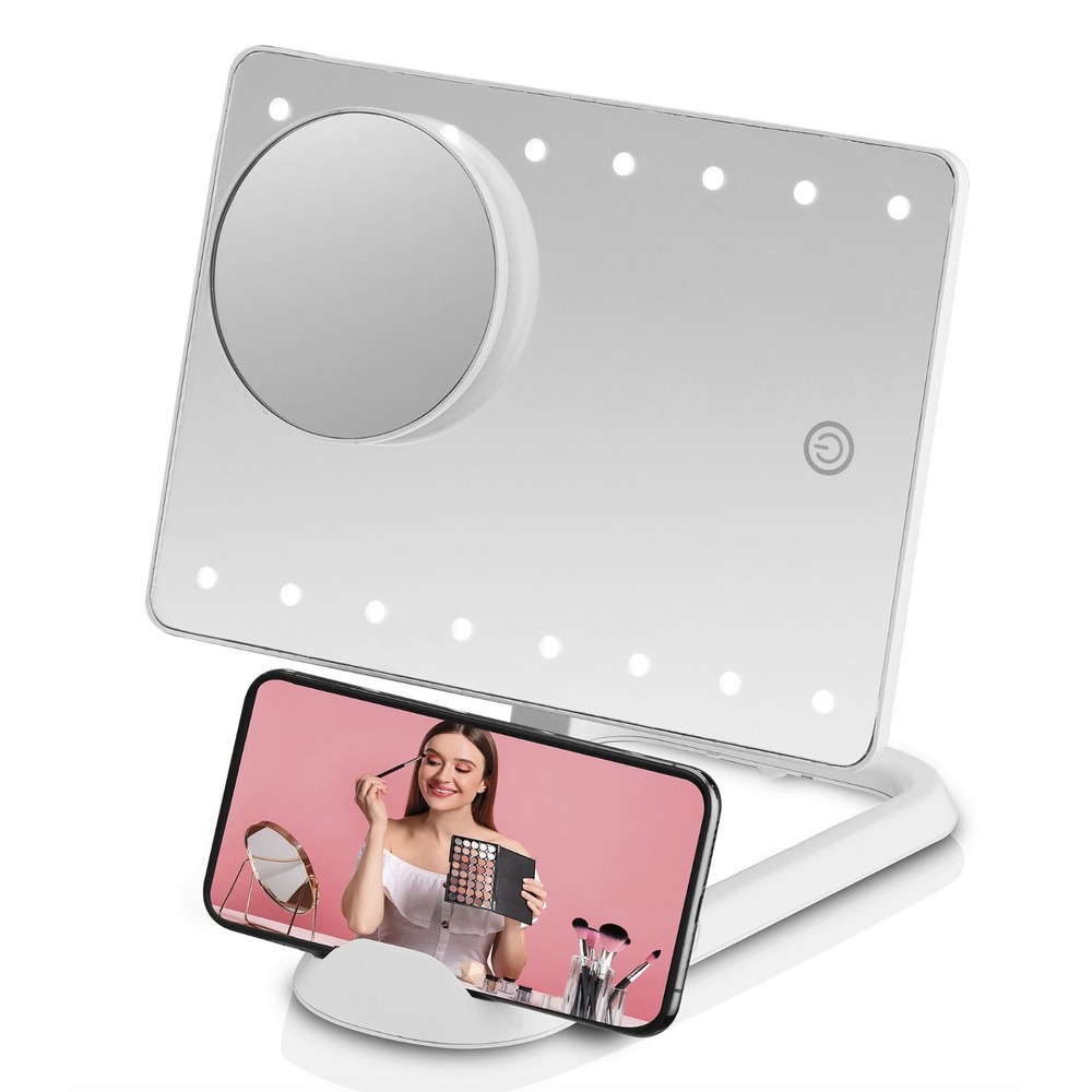 Conair LED Makeup Mirror Hollywood Social Media 10x Spot Mirror Phone Stand- NWT